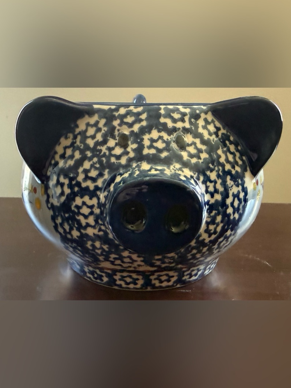 Temp-tations Blue and Cream Ceramic Pig-Shaped Bowl with Handles
